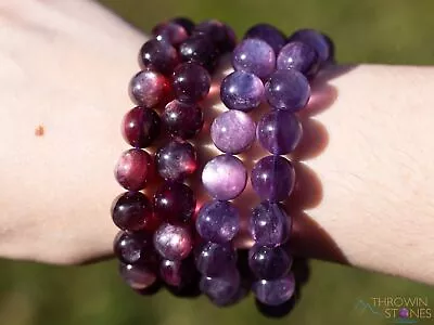 LEPIDOLITE Crystal Bracelet Round Beads Flash - Beaded Handmade Jewelry E2189 • $117.50