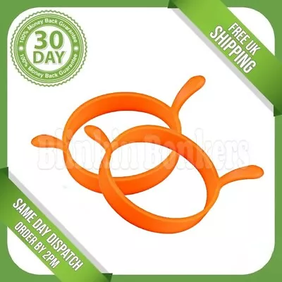 2 Non Stick Egg Rings Round Frying Pan Fried Fry Pancake Cooking Mould Handle Uk • £3.49