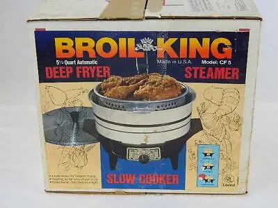 Vintage Broil King ELECTRIC CORD Deep Fryer PAN Slow Cooker STEAM POT CF-5 BEIGE • $28.85