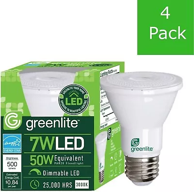 Greenlite 4 PACK PAR20 Flood LED Bulb 7W (50W) 470 Lumen 3000K Bright Dimmable • $19.99