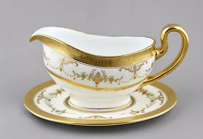 Superb Minton Fine Bone China Raised Gilt Riverton Gravy Sauce Boat & Stand 1st • $221.07