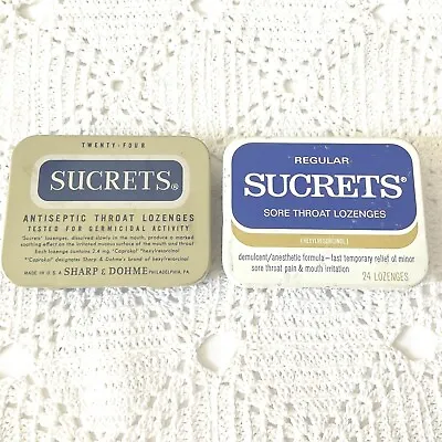 Vintage Sucrets Tins Lot Of 2 Antiseptic Throat Lozenges Two Imprints Empty Used • $12.98