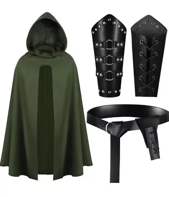 Men's Med Renaissance Medieval Cloak Hooded Robe Cosplay Costume Cape Pirate • $32.99