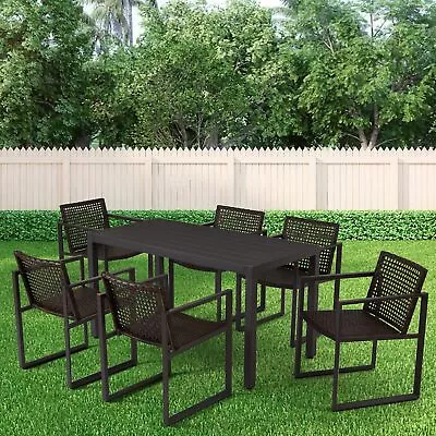 Patio Outdoor Dining Table Furniture Set PE Rattan Chairs Lawn Garden Yard • $771