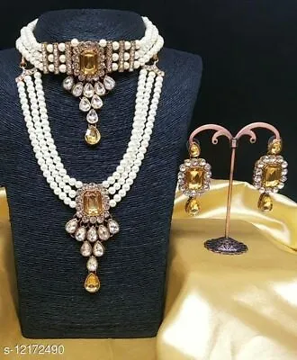 $19.99 • Buy Indian Bollywood Kundan Gold Plated Pearl Bridal Choker Necklace Jewelry Set