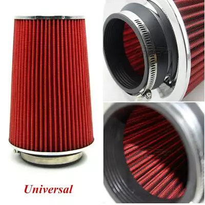 Red 3  Inlet Car Long Ram Cold Air Intake Filter Cone Filter KN Types Universal • $38.24