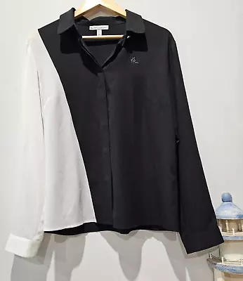 Camilla And Marc Womens St George Logo Collared Shirt Black White Long Sleeve 12 • $10