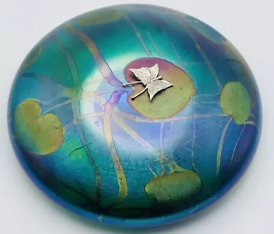 Signed John Ditchfield Art Glass Silver Butterfly Lily Pad  Paperweight • £140