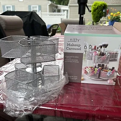 NIFTY~ Spinning Dual Level  Silver Color Organizer Make-up Carousel Baskets New • $15