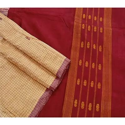 Sanskriti Vintage Indian Sarees Art Silk Woven Cream Craft Fabric Premium Sari • $37.23
