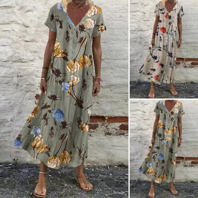 $19.17 • Buy AU STOCK ZANZEA Womens Summer Hawaiian Short Sleeve V Neck Hippie Retro Dresses