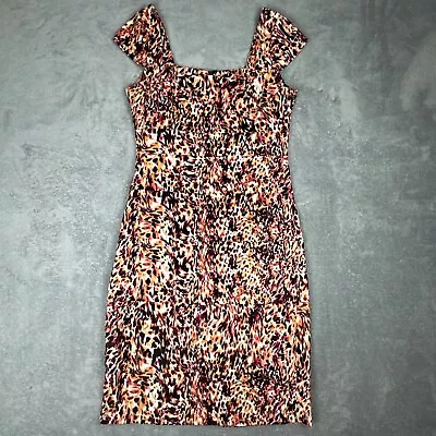 SANGRIA Multi-Colored Animal Print Cap Sleeve Square Neck Dress Women's Size 10 • $9.80