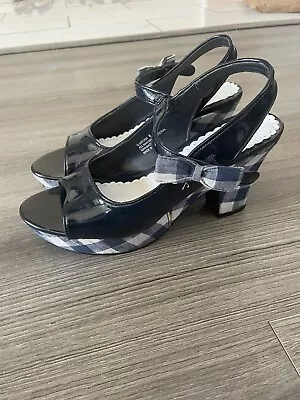 Madden Girl G-WSTRIA Platform Wedges Women's Size 8 Black/Blue Heels Sandals • $8