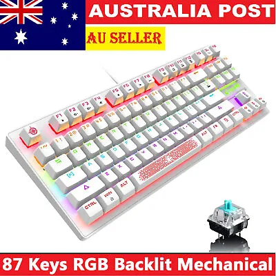 $36.89 • Buy Pink TKL 87 Keys True Mechanical Gaming Keyboard Wired RGB LED Backlit For PC
