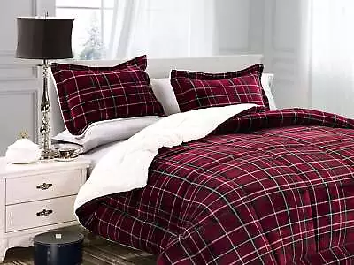 Elegant Comfort 3-Piece Plaid Micro-Suede Reversible Sherpa - Comforter Set • $57.50