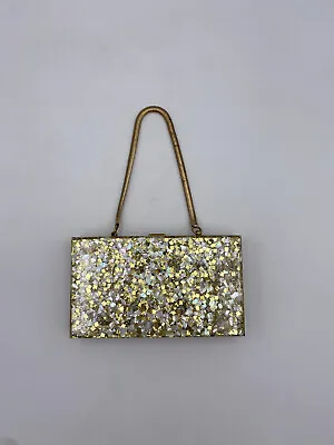 Vintage Acrylic Confetti Metal Minaudiere Compact Cigarette Case Clutch Purse • $64