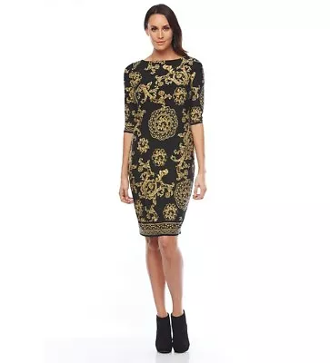 QUEENSPARK DESIGNER Black Gold  DRESS (XS/8)-RRP $149.STUNNING MUST SEE NEW • $40