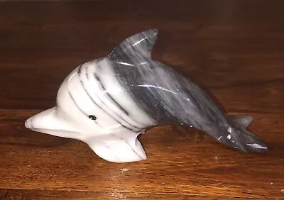 Hand Carved Black & Gray Marble Dolphin Paperweight • $8
