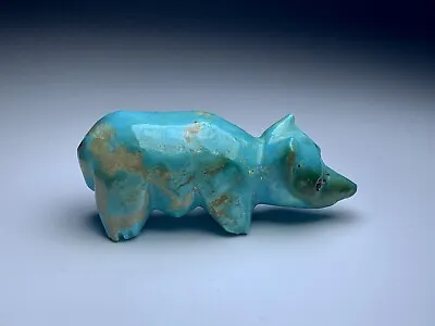 Mid Century Carved Turquoise Fetish Bear Sadie Laahty (d.) 88 CTS - 1.84” Long • $339.20