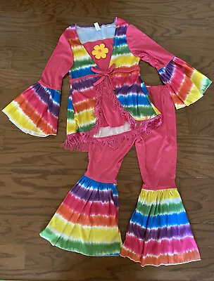 Hippie Flower Power Costume Girls Size Small (4-6) Rainbow Tie Dye Bell Bottoms • $11.57