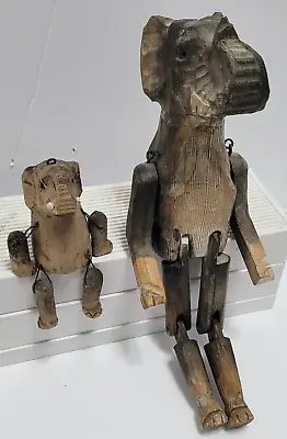 Vintage Hand Carved Wood Elephants Folk Art Shelf Sitters • $25
