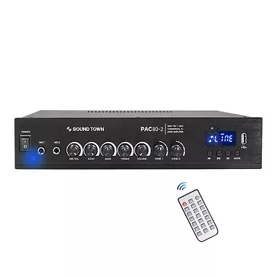 Sound Town 60W 2-Zone 70V/100V Commerical Power Amplifier W/ Bluetooth (PAC80-2) • $103.69