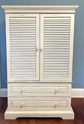 Pier 1 Savannah Distressed Off-White Armoire/Media Storage Wardrobe Cabinet • $175