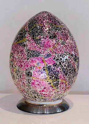 Purple & Black Mosaic Glass Egg Shaped Table Lamp • £49.99