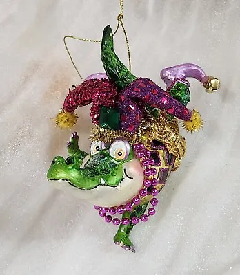 December Diamonds Alligator Jester Glass Mardi Gras Christmas Tree Ornament • $27.89