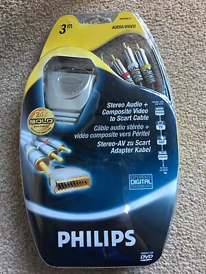 £7.99 • Buy Philips 3 Phono RCA Composite To Scart Lead Cable 3M Three 3 Metre New & Sealed