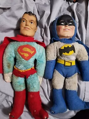 Vintage Commonwealth Batman + Superman Stuffed Doll Lot. DC Mego. Soft Head. '66 • $35