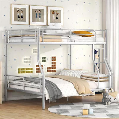 Full XL Over Queen Modern Metal Bunk Bed Bedroom Furniture Easy Assembly Silver • $359.99