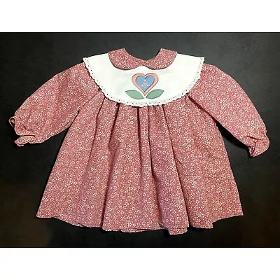 Vintage 80s Prairie Dress Removeable Collar Mauve Floral Toddler Sz 2 USA Made • $19.99