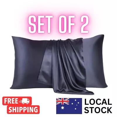 2Pcs Silk Satin Pillow Case Cover Solid Standard Bedding Smooth Soft Pillowcase • $9.50