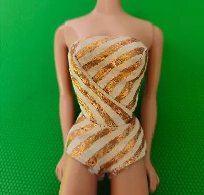 Vintage Barbie Fashion Queen Doll Original Gold Lame Swimsuit Oss - Excellent • $24