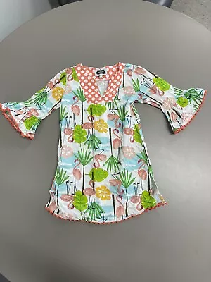 Mud Pie Flamingo Pom Pom Tunic Coverup Dress Size 3T So Cute On!! • $12.99