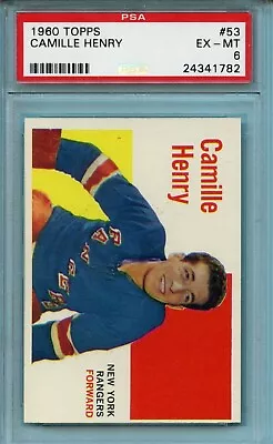 1960-61  Topps Hockey #53  Camille Henry  -  Psa 6 Exmt -   Rangers  (sloth55) • $55.95