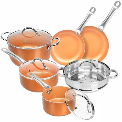 $66.49 • Buy 10-Piece Ceramic Coating Infused Copper Induction Nonstick Cookware Set Skillet