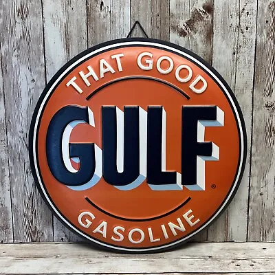 GULF Vintage Rustic That Good Gasoline Round 12 Inch Garage Mancave Sign W/Hook • $36.79