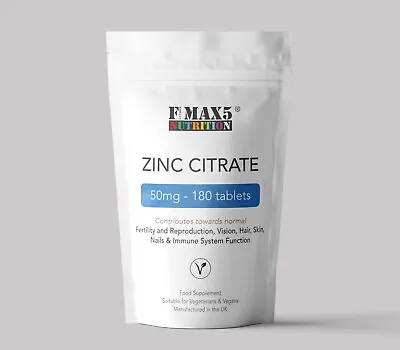 ZINC CITRATE 50mg X 180 Tablets HIGH STRENGTH IMMUNE Health • £3.99
