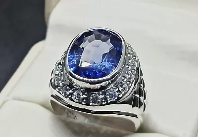 Oval Cut 16 Carat Royal Blue Sapphire Sterling Silver 925 Handmade Mens Ring • $152