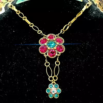 Michal Negrin Necklace Chunky Large Flower Massive Chain Colorful Crystals Gift • $79.20