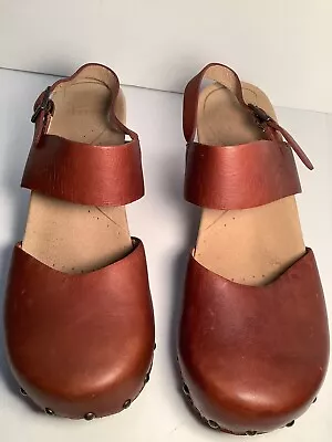 Dansko Thea Wood Clogs Brown  Vegan Leather Studded Size 41 Pre Owned • $43