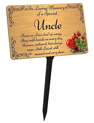 Uncle Memorial Plaque & Stake. Brushed Silver Or Gold Waterproof • £12.99