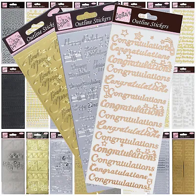 £2.49 • Buy Anitas Outline Stickers Peel Offs  Card Crafts  Gold Silver Letters Numbers