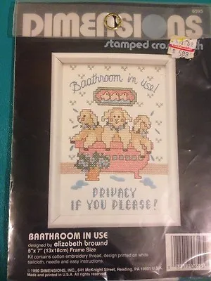 Cross Stitch Mini Kit New~ Baathroom In Use! Privacy Please! Lambs In Tub • $4.49