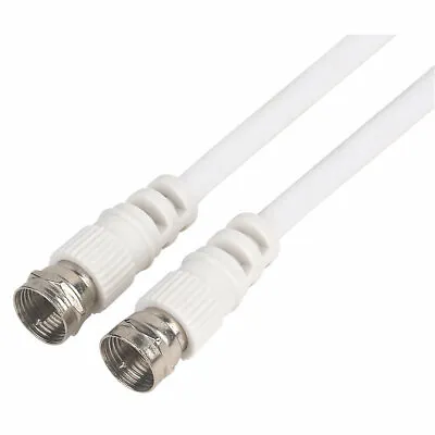 Coax Lead Fly Lead  F-Plug 1 Mtr TV Sky Etc  Cable Screw F Plugs  White • £2.96