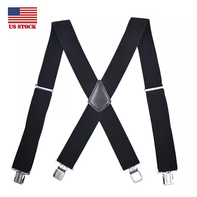 Mens Elastic X-Braces Black Color Suspenders W/ Heavy Duty Metal Clips 2   • $6.15