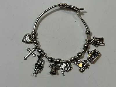 VTG Sterling Silver Charm Bracelet With 8 Charms Mom Cook Family Trumpet Cross • $79.95