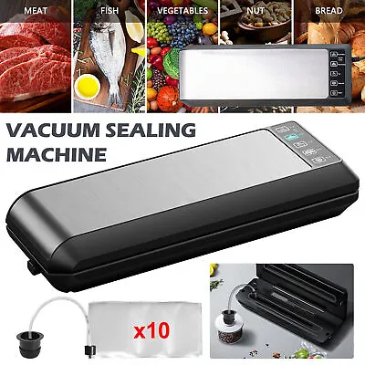 Vacuum Food Sealer Automatic Manual Vacum Sealer Dry/Wet Pack Machine W/ 10 Bags • £11.99